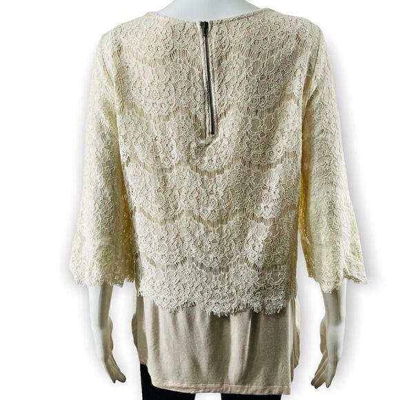 Pleione Lace Tunic Top Romantic Cottagecore Ivory 3/4 Sleeve Large - Picture 4 of 10